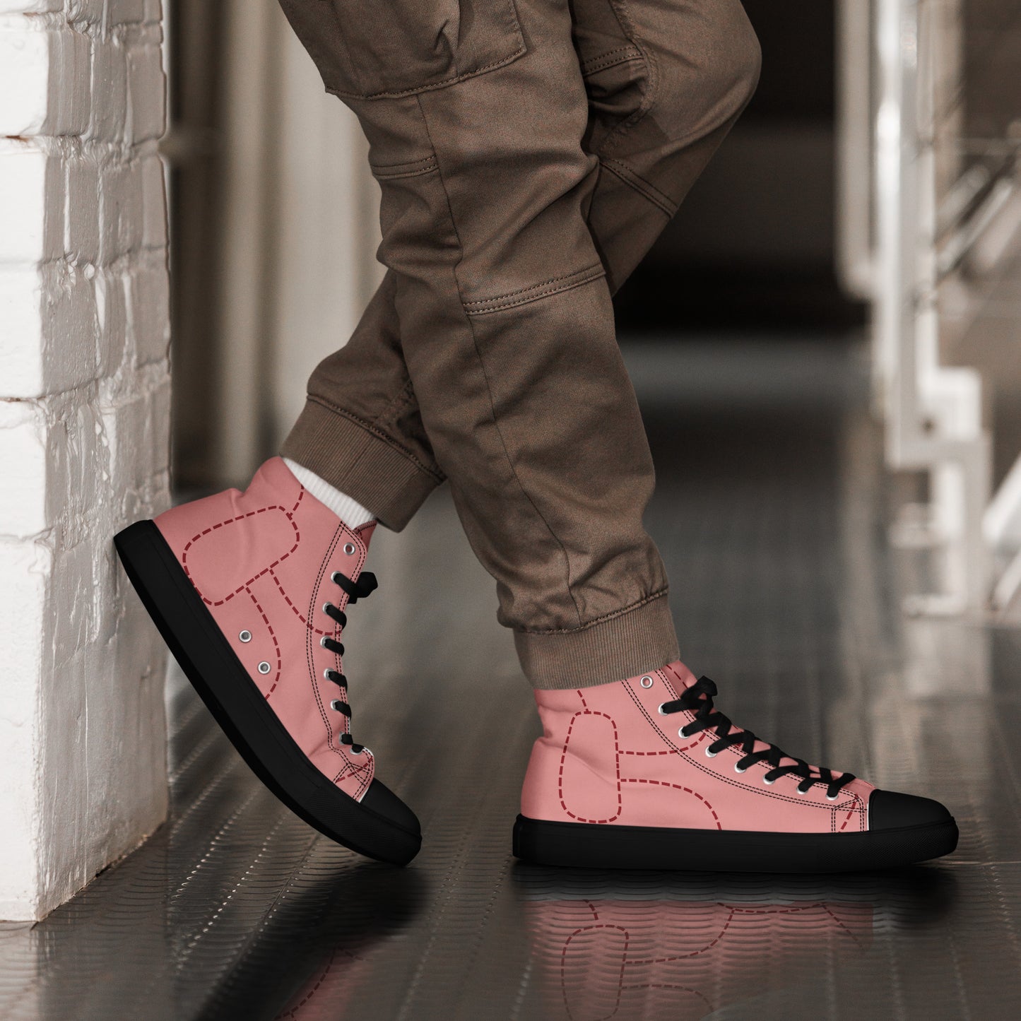 Pink Pig Men’s high top canvas shoes